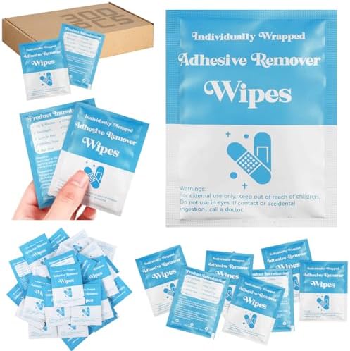 Timgle 300 Pcs Adhesive Remover Wipe Bulk Non Woven Adhesive Remover Pad Individually Packaged Bandage Adhesive Remover for Skin Gentle Portable Adhesive Removal Wipe for Sticky Tape Dressing Residue Timgle