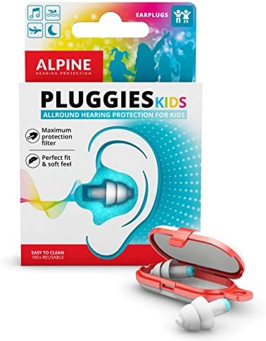 Alpine Pluggies - Filtered Earplugs for Kids & Small Ear Canals - 25dB - Certified Multi-Purpose Kids Ear Protection - Age 5-12 - Comfortable Hypoallergenic Kids Earplugs Alpine