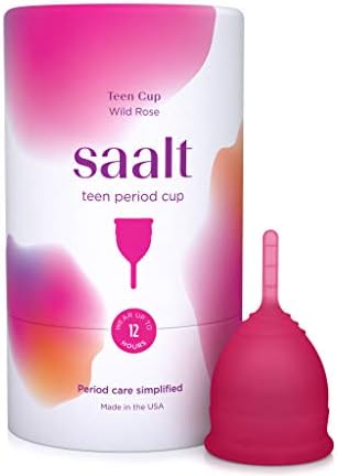 Saalt Teen Menstrual Cup - Best Sensitive Reusable Cup - Wear for 12 Hours - Tampon and Pad Alternative (Wild Rose) Saalt