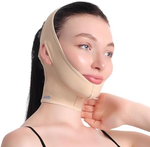 Post Surgical Chin Strap Bandage for Women Neck and Chin Compression Garment Wrap Face Straps Jowl Tightening Chin Lifting (Medium- Beige) AURAFIX ORTHOPEDIC PRODUCTS