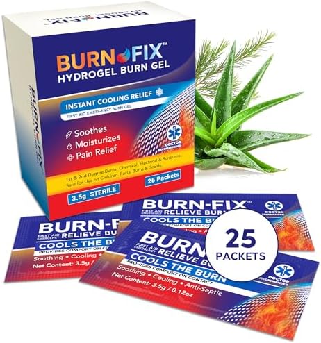 BurnFix Burn Gel (Гель) - 3.5g Per Packet | Soothing Hydrogel Burn Cream (Крем) for Instant Cooling Relief | Ideal Burn Gel Packest For First Aid Kits, 1st & 2nd Degree Burns, Sunburns, and Minor Burns (Pack Of 25) BURN-FIX