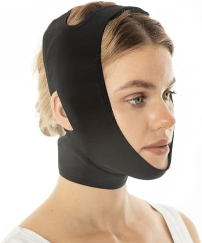 Post Surgery Neck and Chin Compression Garment Wrap Bandage, Face Slimmer, Jowl Tightening, Neck Coverage, Chin Lifting Strap (S) Invera