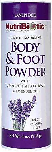 NutriBiotic – Body & Foot Powder (Порошок) with Lavender Essential Oil, 4 Oz | with Grapefruit Seed Extract | Vegan & Non-GMO | Talc, Paraben & Gluten Free | Gentle & Absorbent NutriBiotic