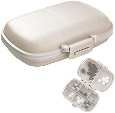 1Pack Travel Pill Organizer, 8 Compartments Portable Pill Case, Small Pill Box for Pocket Purse Portable Medicine Vitamin Container Beige Fouews