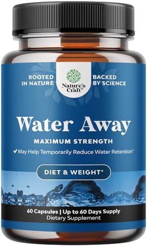 Water Away Pills Maximum Strength - Herbal Diuretic Pills for Water Retention for Fast Acting Bloating Relief for Women and Men - Easy To Take Water Retention Pills for Women and Men - 60 Servings (Порции) Natures Craft