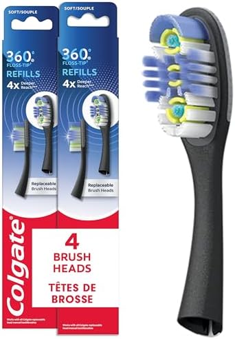 Colgate 360 Floss-Tip Replaceable Toothbrush Head Refills, Deep Clean, 4 Pack Colgate