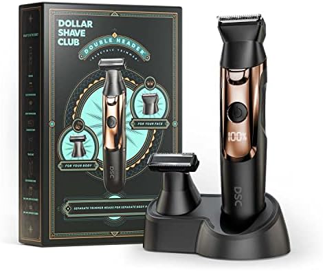 Dollar Shave Club | Double Header Trimmer | Electric Razor with a Beard Head & Separate Body Grooming Head | Waterproof Body Shaver & Beard Trimmer, Black Dollar Shave Club