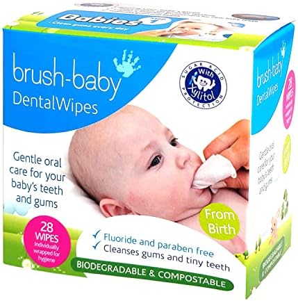 Влажные салфетки Brush Baby для детей 0-3 лет, 28 штук, облегчают зубную боль и предотвращают кариес Brush-baby