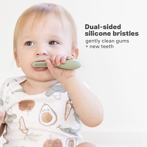 ezpz Baby-Led Toothbrush + Tongue Depressor - (Sage) Ezpz