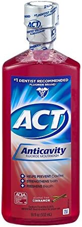 ACT Anticavity Zero Alcohol Fluoride Mouthwash 18 fl. oz., With Accurate Dosing Cup, Cinnamon (Pack of 1) Act