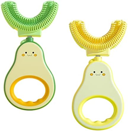 2 Pack Toddler Toothbrush for Age 2-6 Years,Kids Toothbrush for 1-7 Years Children, U-Shape Extra Soft Toothbrush for Children （Pear Green-Yellow） RAXIFU