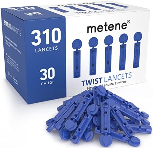 Metene Twist Top Lancets for Lancing Devices, 310 Count, 30 Gauge Lancets for Blood Sugar Test, Diabetic Lancets, Blue Metene