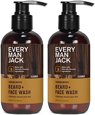 Every Man Jack Beard + Face Wash - Subtle Aged Bourbon Fragrance - Cleans and Helps Condition and Soften Your Beard and Skin Underneath - Naturally Derived with Aloe and Glycerin- 6.7 fl oz (2 Pack) Every Man Jack