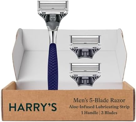 Harry's Razors for Men, 1 Handle (Chrome Edition) and 3 Razor Blade Refills with German Engineered 5-Blade Technology, Stocking Stuffer For Men Harry's