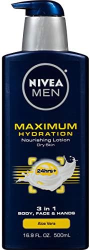 Nivea Men Maximum Hydration 3-in-1 Nourishing Body Lotion with Aloe Vera, Body Lotion for Men with Dry Skin, 16.9 Fl Oz Bottle Nivea