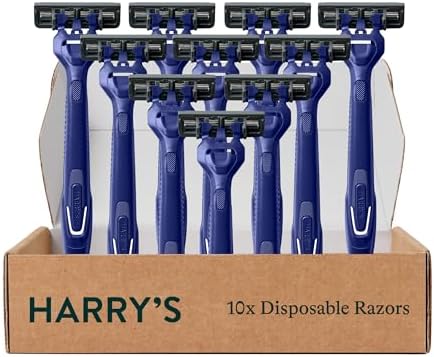 Harry's Men's Disposable Razors, 3-Blade Razors with Lubricating Strip and Pivoting Head, 10 count(Pack of 1) Harry's