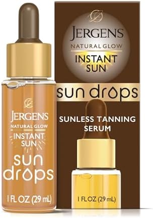 Jergens Natural Glow Instant Sun Drops, Sunless Tanning for Face and Body, Instant Sun Bronzing Drops, 1 Fl Oz Jergens