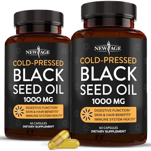 Black Seed Oil Softgel Capsules (Капсулы) - Premium Cold-Pressed Nigella Sativa Producing Pure Black Cumin Seed Oil - Non-GMO & Vegetarian (60 Softgels (Мягкие капсулы)) NEW AGE