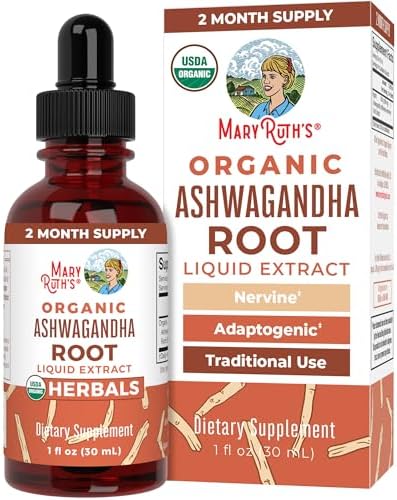 MaryRuth Organics Ashwagandha Root | USDA Organic Ashwagandha Liquid Drops (Жидкие капли) | Stress Relief, Natural Calm, Relaxation and Mood Support Supplement | Adaptogenic | Nervine | Vegan | Non-GMO | 60 Servings (Порции) MaryRuth Organics