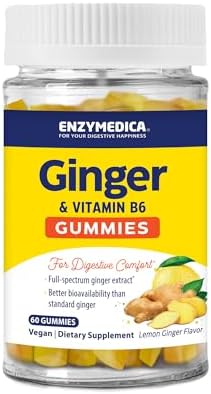 Enzymedica, Ginger & Vitamin B6 Gummies (Жевательные конфеты), Support for Occasional Nausea & Indigestion, High Potency, Equivalent to 200 mg Ginger Extract, 60 Count Enzymedica