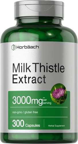 Horbäach Milk Thistle Supplement | 3000mg | 300 Capsules (Капсулы) | Herbal Extract | Non-GMO, Gluten Free Horbäach