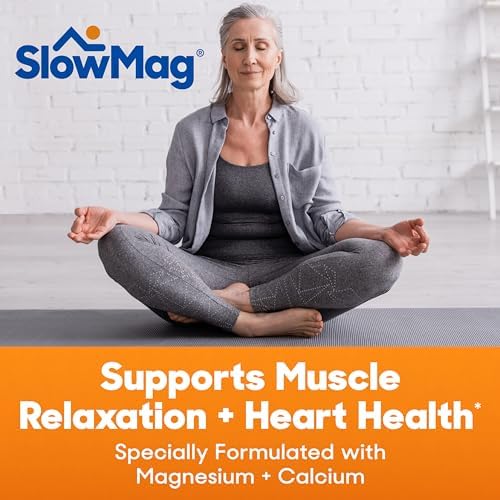 SlowMag Muscle + Heart Magnesium Chloride with Calcium Supplement to Support Muscle Relaxation, Occasional Muscle Cramping & Heart Health, High Absorption, 120 Count Slow-Mag