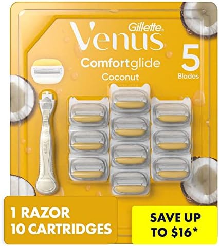 Venus ComfortGlide plus Olay Coconut Women's Razor Handle + 10 Blade Refills Gillette