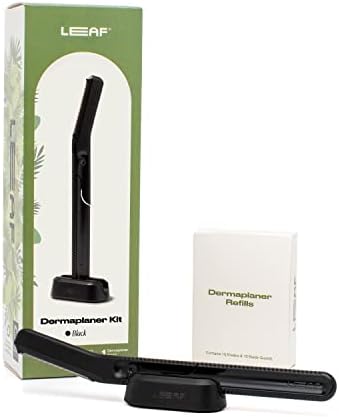 Leaf Shave | The Leaf Dermaplaner Kit, Black - All-Metal Facial Razor and Exfoliating Tool for Women; Includes 1x Dermaplaner, 1x Stand, & 12x Refills Leaf Shave