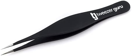 Tweezer Guru Pointed Tweezers - Sharp Precision Needle Nose Tip, Best Tweezers for Eyebrows and Ingrown Hair, Surgical Pointed for Blackheads & Splinters (Black) TWEEZER GURU