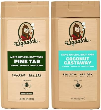 Dr. Squatch NEW Natural Body Wash for Men - Exfoliating - Wood Barrel Bourbon + Pine Tar (14 oz, 2 Pack) Dr. Squatch