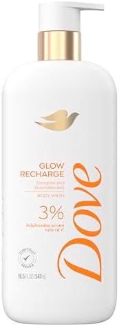 Dove Exfoliating Body Wash Glow Recharge Energizes & illuminates skin 3% brightening serum with vitamin C 18.5 oz Dove