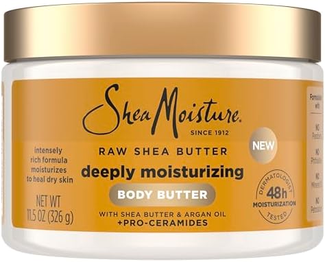 SheaMoisture Deeply Moisturizing Body Butter with Raw Shea Butter, Argan Oil and Pro-Ceramides, Rich Hydration & Healing of Dry Skin, 48H Moisturizing 11.5 oz SheaMoisture