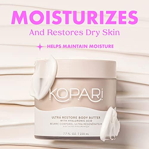 Kopari Ultra Restore Body Butter, Whipped Lightweight Formula, Hyaluronic Acid & Mango Seed Butter, Deep & Long-Lasting Moisture, Coconut 7.7 oz Kopari