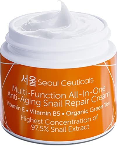 SeoulCeuticals Korean Skin Care 97.5% Snail Mucin Moisturizer Cream - K Beauty Skincare Day & Night Snail Repair Cream Filtrate Cruelty Free 2oz SeoulCeuticals