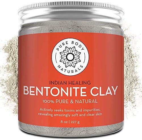 Pure Body Naturals Bentonite Clay Powder for DIY Detox Body & Face Mask, Pure Indian Healing Clay for Deep Pore Cleansing and Armpit Detox for Women, (8.0 oz) Pure Body Naturals