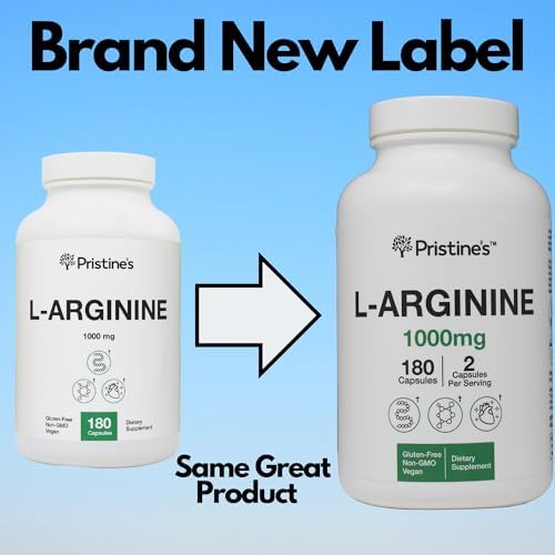 PRISTINE'S L Arginine Supplements for Men & Women - 1000mg Capsules 90 Day Supply Blood Flow & Pre Workout Amino Acid Support Pristine'S