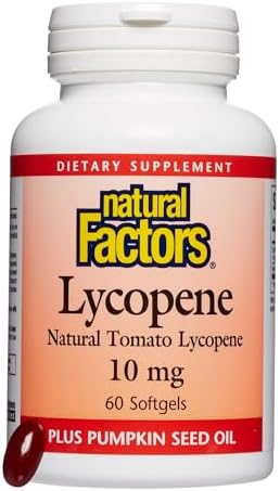 Natural Factors, Lycopene 10 mg, Antioxidant Support to Help Reduce Free Radical Damage with Pumpkin Seed, 60 softgels (60 servings) Natural Factors