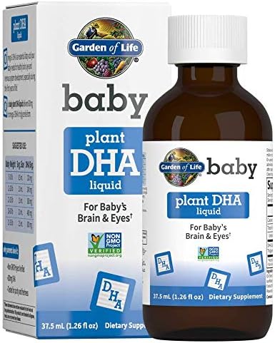 Garden of Life Baby DHA Drops (Капли), 600mg Omega 3 DHA Vegan for Baby's Brain & Eyes from Vegetarian Friendly Plant Based Sources (No Fish Oil) for Babies & Toddlers, 37.5 mL (1.26 fl oz (Жидкие унции)) Liquid (Жидкость) Garden of Life