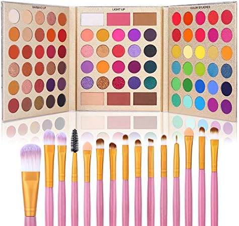 UCANBE Professional 86 Colors Eyeshadow Palette with 15pcs Makeup Brushes Set Matte Glitter Long Lasting Highly Pigmented Waterproof Contour Blush Powder Highlighter All in One UCANBE