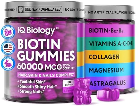 Hair Skin and Nails Vitamins Biotin Gummies (Жевательные конфеты) with Collagen Keratin Astragalus Hair Skin and Nails Gummies Hair Vitamins for Hair Growth Hair Skin Nails Vitamins for Women 60 Count IQ BIOLOGY