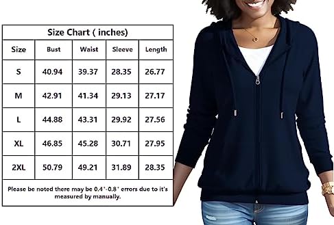 HTD Women Casual Full Zip Up Hoodie Basic Lightweight Long Sleeve Sweatshirt Solid Color Jacket With Pockets HTD