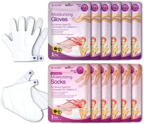 Epielle Moisturizing Hand & Foot Masks (Glove & Socks 12pk) for Dry Hand, Dry & Cracked Heel Spa Masks Sunflower Seed Oil + Avocado Oil + Vitamin E,Mothers Day Gifts Epielle