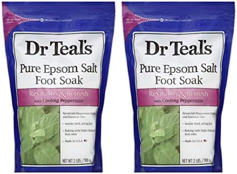 Dr. Teal's Pure Epsom Salt Foot Soak Solution Gift Set (2 Pack, 2lbs ea.) - Revitalize & Refresh with Cooling Peppermint - Essential Oils & Baking Soda Ease Aches & Pains and Eliminate & Prevent Odor Dr Teal's