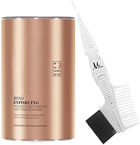 Blonde Me Bond Enforcing Premium Lightener 9 Powder | Blonde Me Bleach Powder 9+ Premium Hair Lightener 450 grams and M Hair Designs Tint Brush Comb (Bundle) M Hair Designs