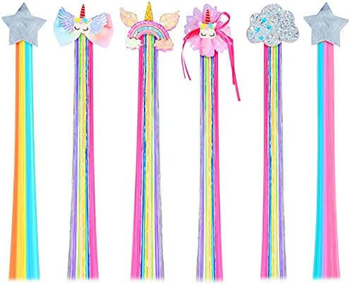 8 Pieces Hair Clips for Girls, Animal Straight Rainbow Hair Extensions for Kids, Little Girl Hair Clips Accessories for Girls Toddler Kids Ponytails Little World