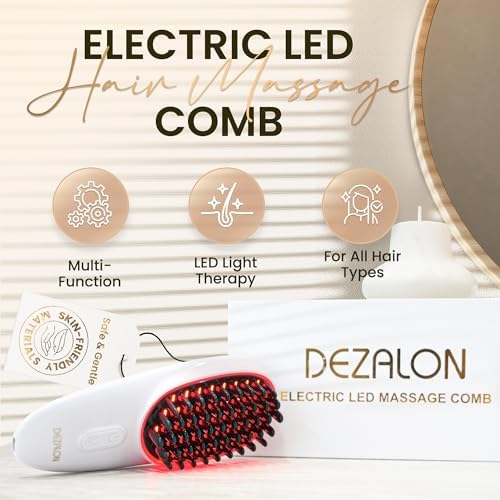 Hair Growth Comb with Red Light Therapy for Hair Growth - Head Massager for Hair Growth and Electric Scalp Massager. Combines Red light hair therapy to stimulate follicles and promote hair growth DEZALON