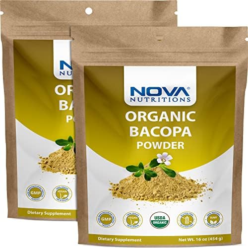 Nova Nutritions 2 Pack Certified Organic Bacopa Powder (Порошок) 16 OZ (454 gm) - Also Called Bacopa Monnieri (Leaf) Nova Nutritions