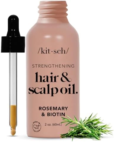 Kitsch Rosemary Oil for Hair Growth & Healthy Scalp, Pre Wash Scalp & Hair Oil Infused with Biotin, Hair Growth Serum & Hair Strengthening Treatment, Nourishing & Volumizing in Recycled Bottle, 60 mL Kitsch