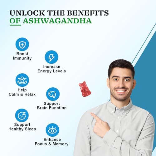 Ashwagandha Gummies for Women & Men, Ashwagandha Supplements for Calm Mood & Increased Energy, Non-GMO, Gluten-Free, Vegan 60ct Vazatisi