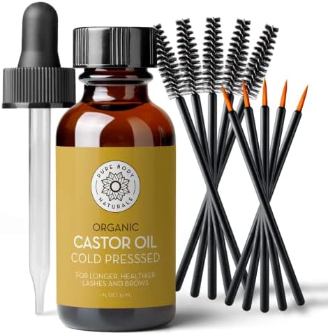 Pure Body Naturals Castor Oil for Eyelashes and Eyebrows - Brow and Lash Growth Serum - Organic Hexane Free Cold Pressed Unrefined - 1 fl oz Pure Body Naturals